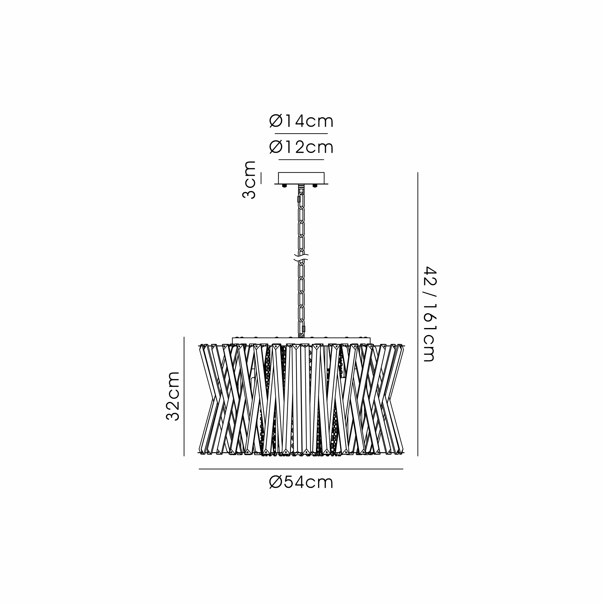 IL32946PN  Faline 54cm Round Pendant, 12 x E14, Polished Nickel/Clear